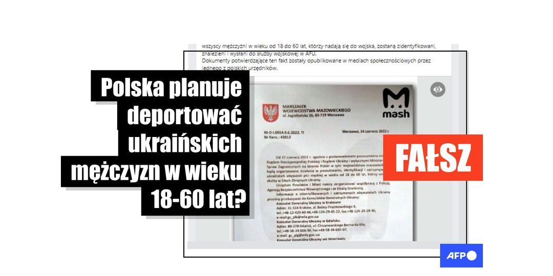 Fałszywe listy rozpowszechniają dezinformację o tym, że Polska ma deportować ukraińskich mężczyzn w wieku 18-60 lat - Featured image
