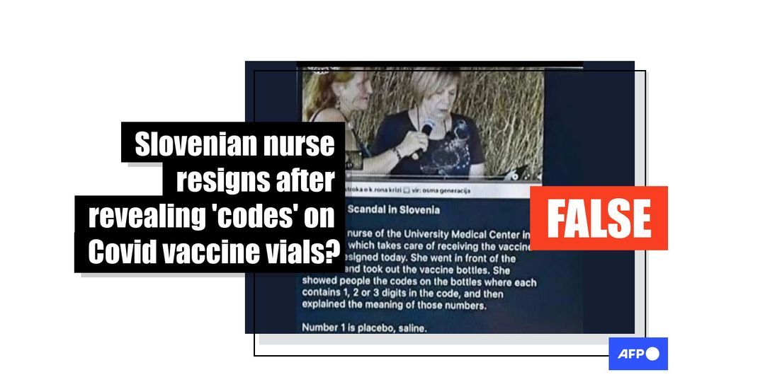 Image does not show Slovenian nurse revealing 'vaccine bottle code during resignation speech' - Featured image