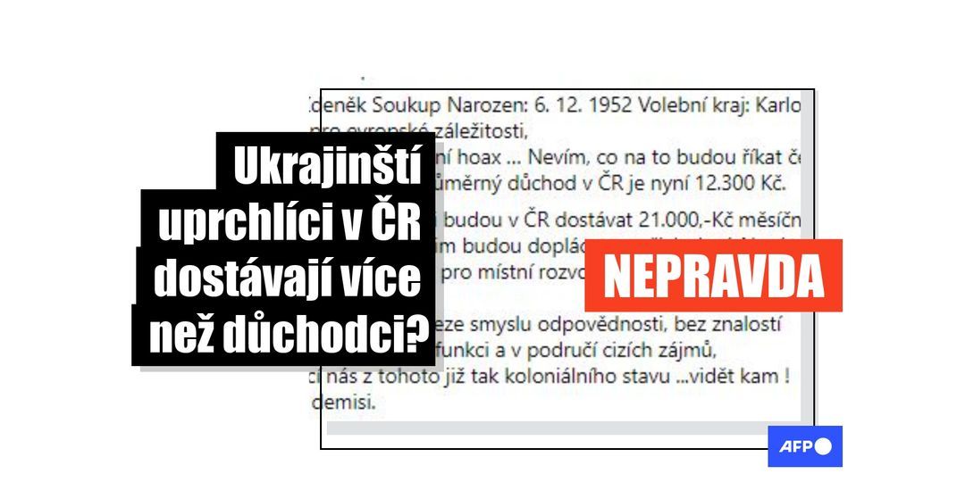 Smyšlený text citující mrtvého poslance tvrdí, že dávky pro uprchlíky v Česku převyšují důchody - Featured image