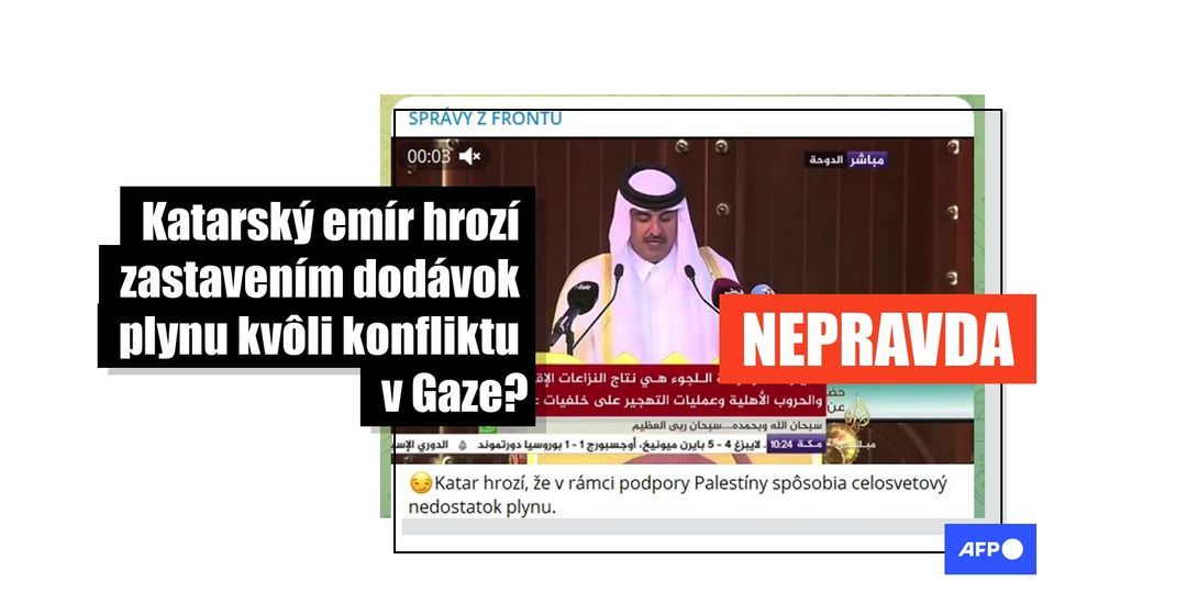 Príspevky zneužívajú video s katarským emírom na falošné tvrdenia o tom, že chce zastaviť vývoz plynu kvôli bombardovaniu Gazy - Featured image