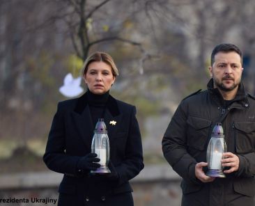 Volodymyr Zelenskyy and Olena Zelenska together with the President of Moldova honored the memory of those killed during the Revolution of Dignity. Ukraine.Kyiv. 21 NOV 2023.