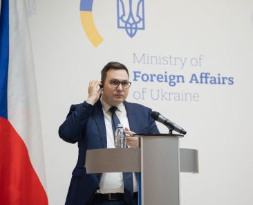 Czech Foreign Minister Jan Lipavsky addresses the media during a joint press conference with Ukraine's Foreign Minister Andriy Sybiga (not pictured) in Kyiv, on November 22, 2024, amid the Russian invasion of Ukraine. (Photo by Tetiana DZHAFAROVA / AFP)